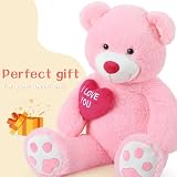 MorisMos 130cm Teddybär groß XXL mit Herz I Love You, Rosa riesen Teddys, großer Bär Kuscheltier XXL, Kinder Mädchen Freundin Frauen Mutter