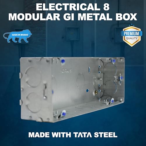 Image of Forus Concealed GI Sheet Metal Modular Box 8 Module, Excellent Quality Rustproof Galvanized Iron Heavy Duty Flush Mounting Electrical Junction Box, 18 Gauge thick 9x3 Inch Junction Box-2PC