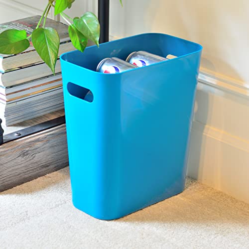Image of Youngever 2 Pack 3 Gallon Slim Trash Can, Plastic Garbage Container Bin, Trash Bin with Handles for Home Office, Living Room, Study Room, Kitchen, Bathroom (Teal)