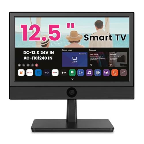 othoig 12.5 Inch Small Smart TV with Built-in Apps Full HD 1080P Mini Flat Screen TV WiFi & Bluetooth ATSC Digital Tuner USB/HDMI/AV Inputs 12V Car Charger Small TV for Kitchen Bedroom RV Office