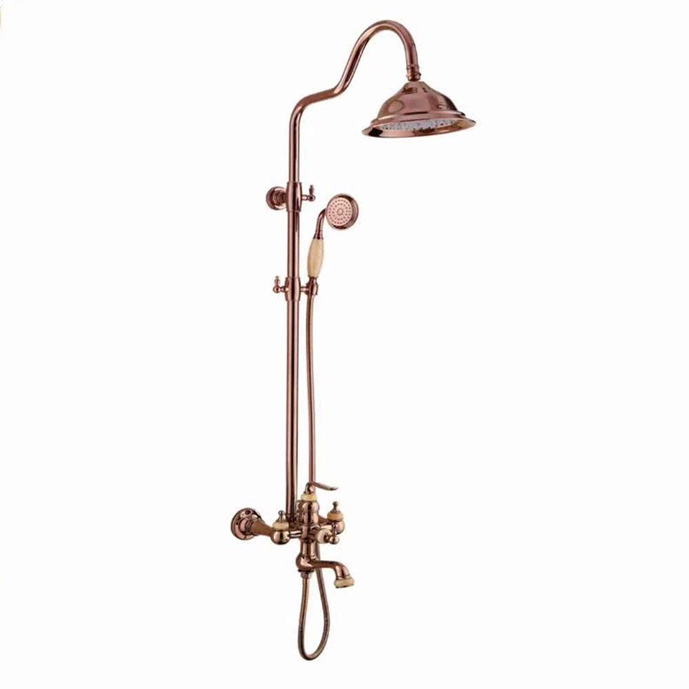 OZBMA European and American Retro Copper Cold Jade Shower Set 10 Inch Round Top Spray System Brass Faucet 3 Modes of Lifting Bronze Durable Luxury
