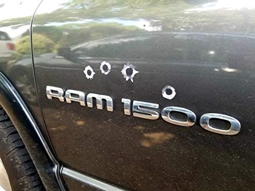 Image of 24 Pack of Bullet Hole Stickers Ultra-Realistic Fake Bullets - Safe for Paint - Laptop car Truck auto Body Scratch and dent Cover Prank Funny Gunshot Sticker Fake Bullet Gun Shot