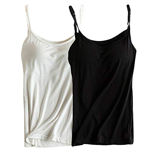 Womens Modal Built-in Bra Padded Camisole Yoga Tanks Tops