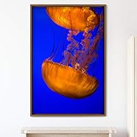 Framed Canvas Wall Art Jellyfish Bedroom Colorful Jellyfish Marine Life Multicolor Neon Photography Tropical - 16x24 inches