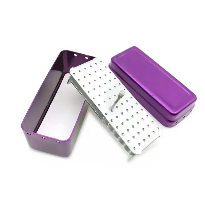 Endo-Bur-Halter mit 72 Löchern, Aluminiumbox, Desinfektion, Sterilisation, Organizer, Box (lila)