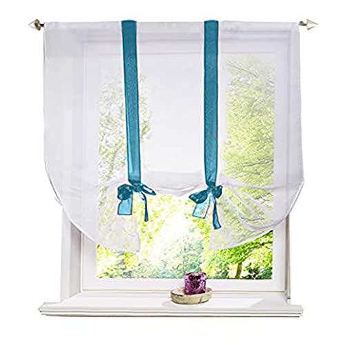 SIMPVALE Rideau Voilage Transparent Store Romains avec Passe-Tringle pour Salon, Chambre à Coucher Balcon Cuisine Salle de Bain, Bleu, 80x100cm Cover