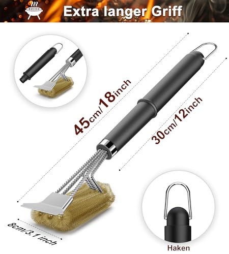 [2 Pack] Grillbürste Messing, TNTOR Grill Messingbürste mit Langer Borsten, Edelstahl Spatel und Extra Langer Wärmedämmung Griff, für Gasgrill, Holzkohlegrill, Kugelgrill, Elektrogrill und Grillrost. 2