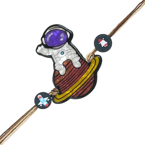 Image of eCraftIndia Cute Cartoon Style Astronaut Rakhi for Kids Girls Boys with Best Bro Ever Fridge Magnet | Raksha Bandhan Kids Rakhi for Brother Bhaiya Bhai | Roli Chawal Pack