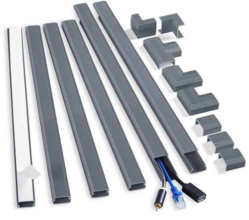 Image of ZhiYo Cord Cover Wall Kit, 94.5in Cord Hider Wall Mounted TV, Self-Adhesive Wire Covers for Cords, Paintable Wire Hiders Cable Raceway Kit, Cable Concealer, 6 x L15.75in W1 H0.5in, Grey