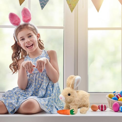 donciety interaktives Kaninchen Spielzeug, Bunny Realistisches Kaninchen, Realistisches Hasenspielzeug Kuscheltier Hase Hüpfendes Kaninchen My Realistic Toy für Kinder (Gelb)