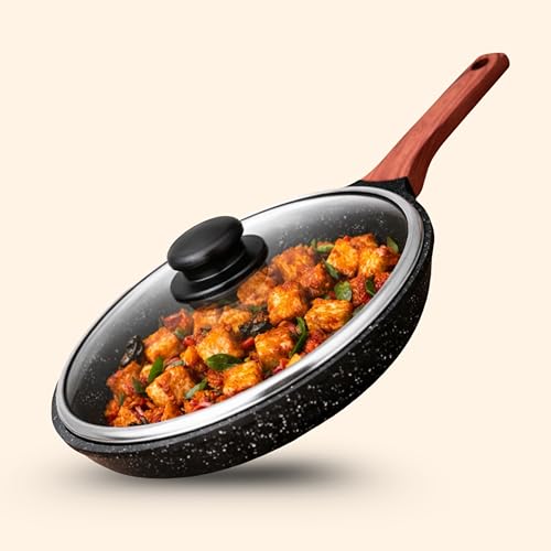 Image of kyyte CosmoTein Die Cast Non Stick Fry Pan with Glass Lid 20 cm Dia,Pasta,Saute Pan,Nonstick Fry Pan with 5 Layer Coating,Gas &Induction Stove Friendly,Dishwasher Safe,PFOA&PFOS Free, Safe&Toxic-Free.
