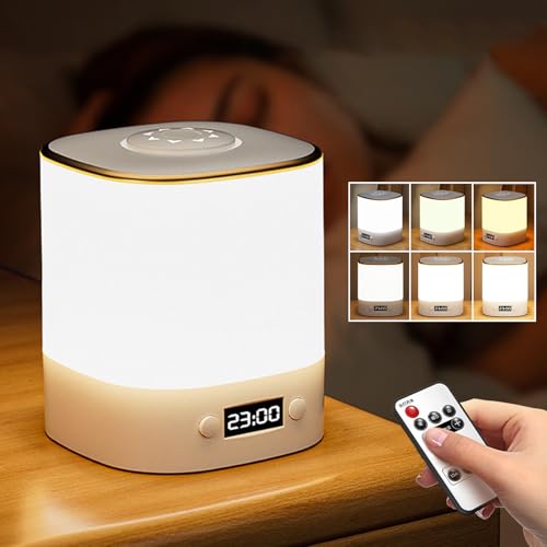 Mirukii(ミルキー) ナイトライト ベッドサイドランプ 充電式 授乳ライト テーブルランプ LED 常夜灯 3色切替 無段階調光 リモコン付き タイマー機能 メモリー機能 デジタル時計付き コードレス 寝室 卓上ライト 出産祝い ギフト（ACアダプター別売）