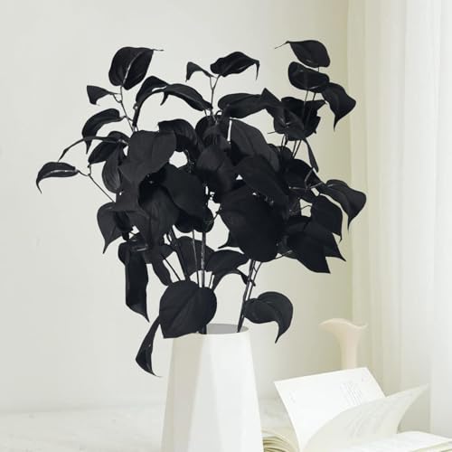 3pcs 30inch Artificial Black Stems High-end Faux Black Ivy Leaves Branches Artificial Plants Leaf Stems Garland Spray for Home Wedding Bouquet Gothic Aesthetic Graduation Skoopy Halloween Decorations