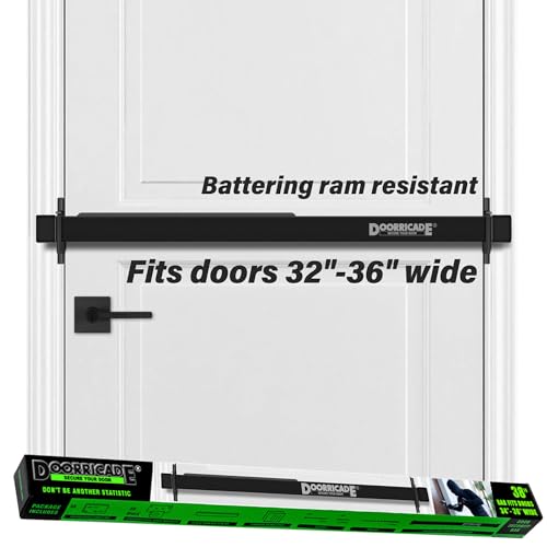 Door Security Bar-by Doorricade-Secure The Entire Width of Your Inward Opening Front Door-Safe Room. Fits Doors 32"-36" Wide. - Black Edition