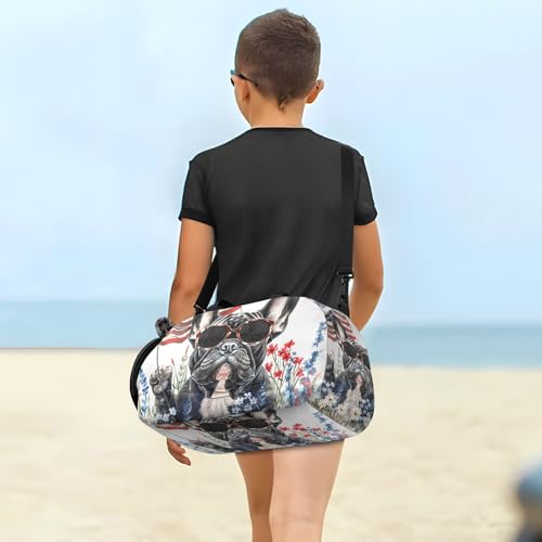 Duffle Bag for Boys or Girls with Shoes Compartment, Bulldog American Flag Sports Travel Bag Overnight4