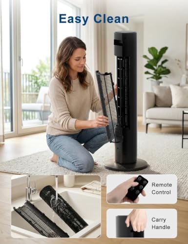 Image of Antarctic Star 85 Oscillating Tower Fan, 36 inch Electric Standing Cooling Floor Fan, 23ft /s High Velocity, 3 Speeds 2 Modes, 12H Timer for Bedroom Home Office, Black