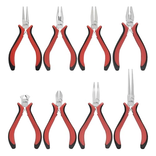 HOUSERAN 8 Packs Jewelry Pliers Set, Jewelry Making Tools with Needle Nose Pliers, Wire Cutters, Round Nose Pliers, Bent Nose Pliers