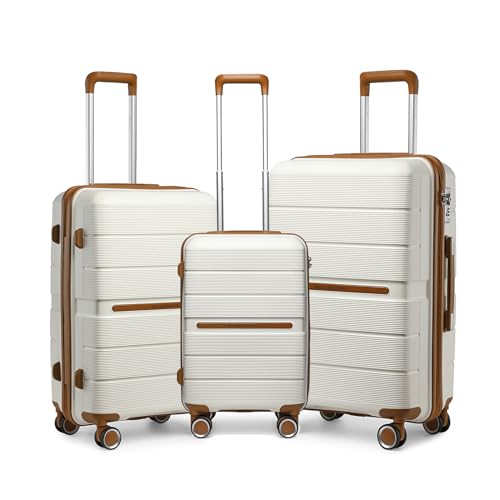 Set di Valigie Rigide 3 Pezzi Trolley PP con TSA Lucchetto leggero bianco
