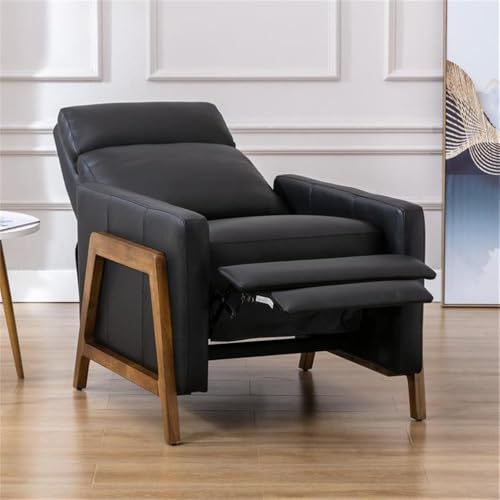 Sillón reclinable negro de cuero con estructura de madera miniatura 5