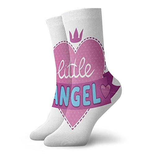 Cute Fashion Compression Socks,Little Angel Illustration With Girlish Elements,Performance Polyester Cushioned Athletic Crew Socks for Running,Athletic,Sky Blue Purple Pink -12 inch