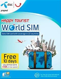 Dtac Happy Tourist World SIM prepaid sim 4GB data only sim for 10 days in 22 countries international sim card