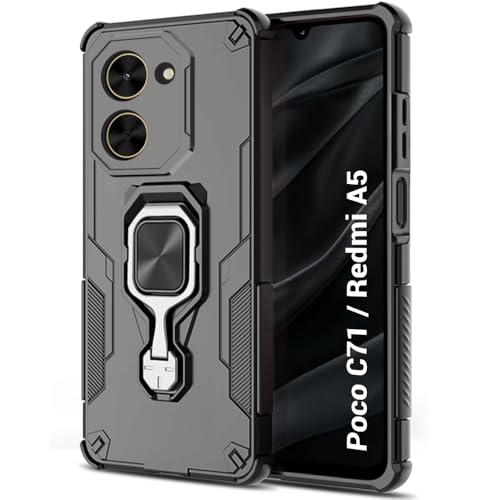 Image of TheGiftKart Tough Armor Bumper Back Case Cover for Poco C71 / Redmi A5 | Ring Holder & Kickstand in-Built | 360 Degree Protection Back Case Cover for Poco C71 / Redmi A5 (PC & TPU, Black)