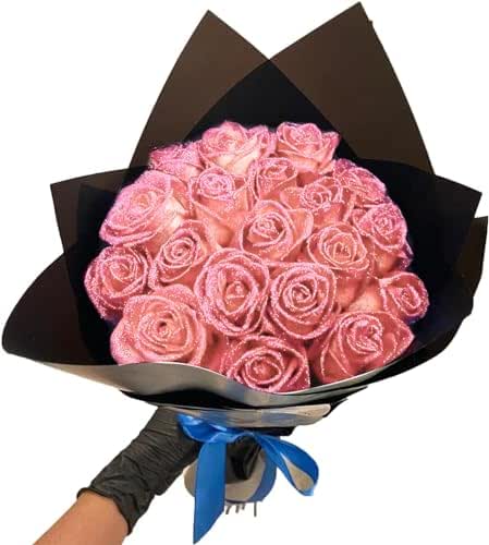 Amazon.com: OFDIVA (Self-Assembly) Glitter Rose Bouquet Pink Artificial ...