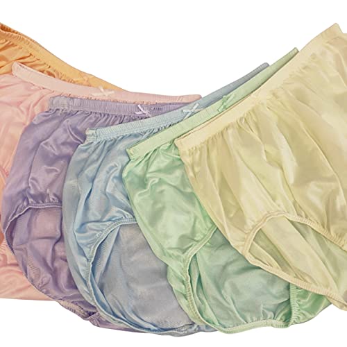 Littledream 6 Pcs Vintage Plus Size 3XL Sheer Transparent Silk Nylon Panties Men Womens Full Cut Briefs Knicker Underwear Hips 44"-54" High Waist Granny Brief Mushroom Gusset4