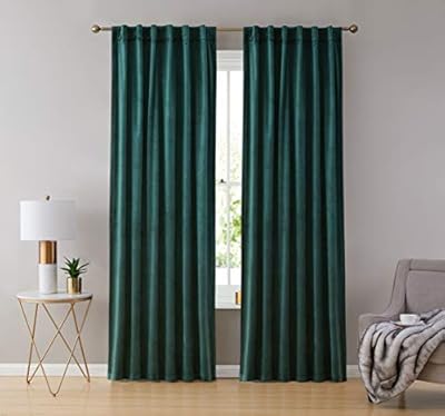 HLC.ME Lopez Velvet Premium Soft Light Filtering Back Tab Rod Pocket Window Treatment Curtain Drapery Panels for Bedroom & Living Room - Set of 2 Panels (54 x 84 inches Long, Green)