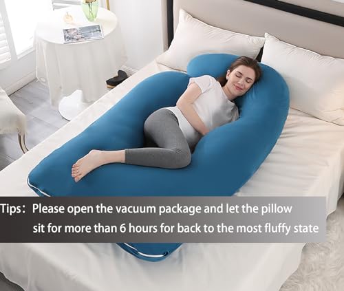 Image of Jcickt Pregnancy Pillow for Sleeping,59 inch Maternity Pillow with Removable Washable Cover,J-Shaped Full Body Pregnant Pillow -Support for Backs,Legs, Belly, HIPS, Improve Sleep-Dark Blue