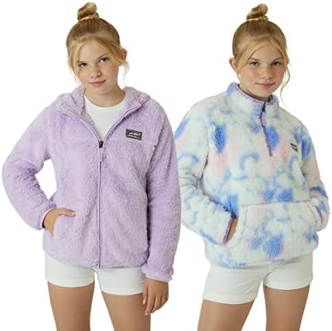 Eddie Bauer Kids’ Jacket - 2 Pack Ultra Soft Sherpa Fleece Hoodie Sweatshirt for Boys and Girls (5-20), Size 10-12, Pastel Lilac