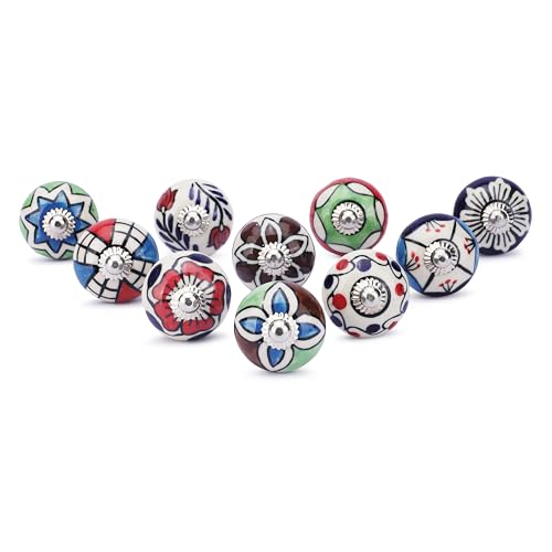 Ajuny Set mit 10 Keramikknöpfen Mehrfarbig für Küchenschränke und Schubladen für Schrankmöbel Badezimmer Kommoden Handbemalt Dekorativ mit Glänzender Oberfläche Griffe Knöpfe