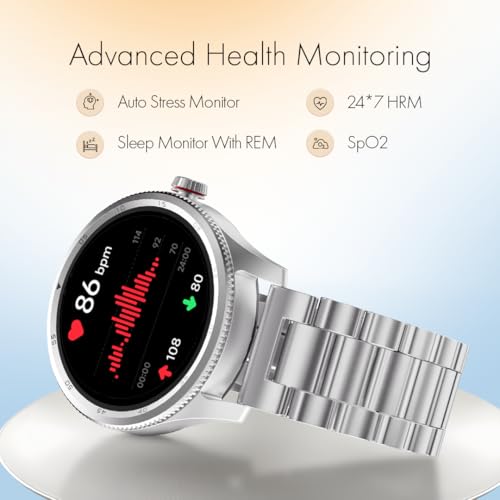 Image of Fastrack Magnus FX1 1.38 inch Display Metal Case Smart Watch with Single Sync BT Calling, Functional Crown, 100+ Sports Modes, Health Tracking, in-Built Games - Smartwatch for Men (Silver)