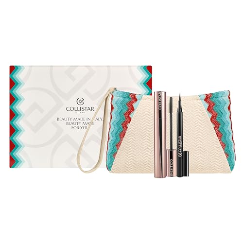 Collistar Cofanetto Regalo Donna, Infinito Mascara 7,5 ml + Eye Marker Nero 1 ml, Mascara Allungante e Curvante Ricaricabile, Eyeliner Precisione 12H, con Pochette Beauty Made in Italy