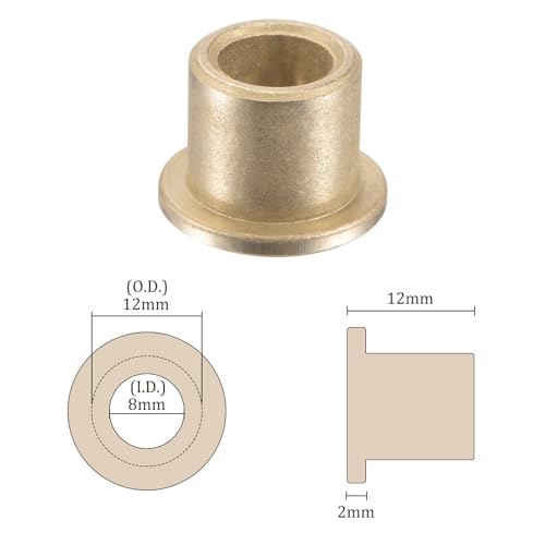 Kozelo 2 Stück Flanschbuchsen - [8mm Bohrung x 12mm Außendurchmesser x 12mm Länge x 2mm Flanschdicke] Sinterbronze Selbstschmierende Gleitlager