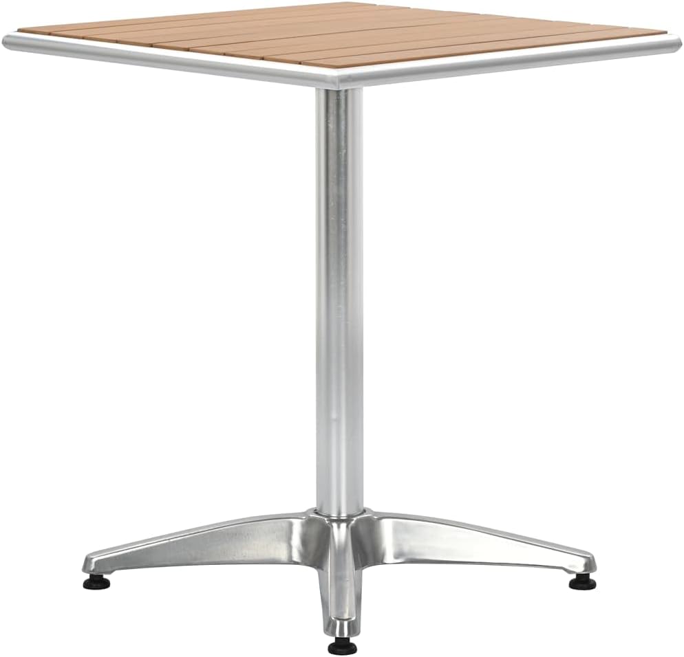 Patio Table,Outdoor Dining Table,Porch Side Table,Garden Table,Garden Table for Picnic Camping Porch Deck Lawn Backyard, Silver 23.6"x23.6"x27.6" Aluminum and WPC