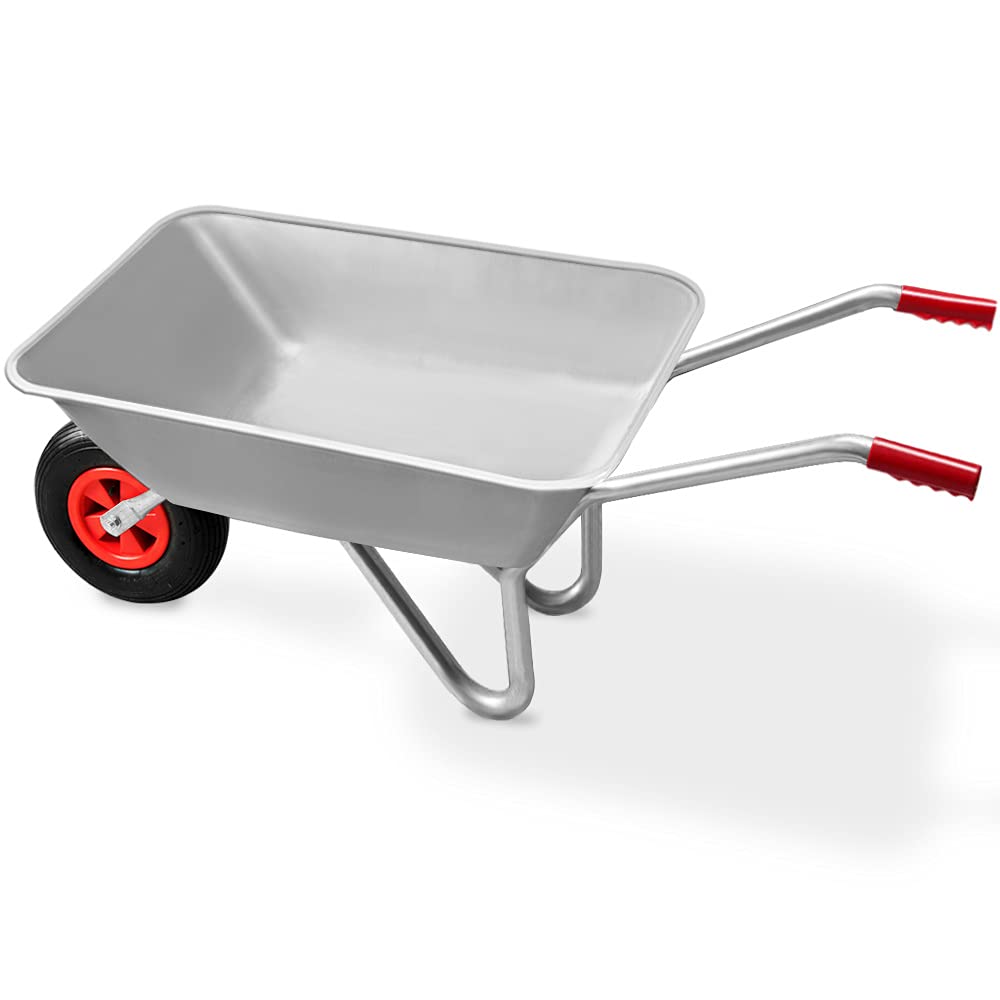 GardebrukGarden Wheelbarrow | Ergonomic Rubber Handles | Heavy Duty Home Gardening Cart with Galvanised Steel Rim and Pneumatic Tyre | Max. load 100kg | 80L