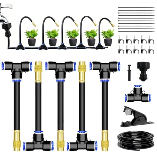 360° Curved Garden Automatic Irrigation System de 5 m - Sistema de riego automático de jardín con 5 boquillas de latón, cortatubo, riego por goteo para balcones y parterres elevados