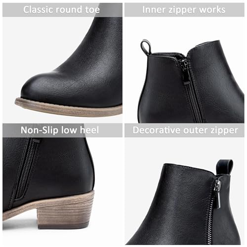 Image of Jeossy Women's Ankle Boots, Casual Round Toe Low Heel Zip Short Booties