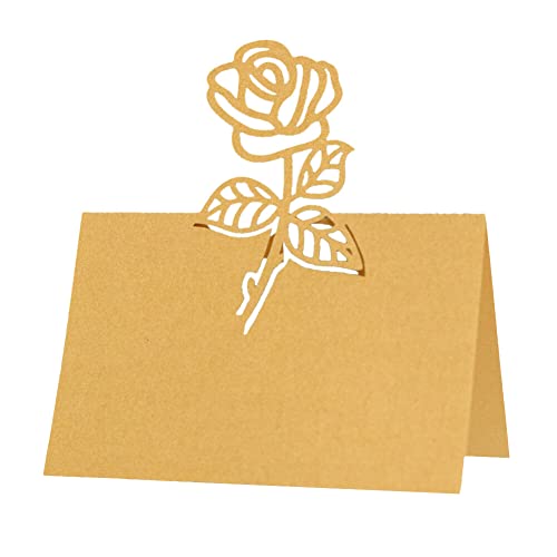 URFEDA Marque Place 50 Pièces Porte Nom Table 12 * 9cm Creux Rose Fleur Carte Nom Table Nom D'Invité Porte Nom Table Baptême Cartons Placement Carte pour...