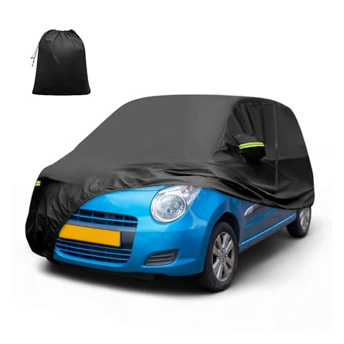 FUELHOOD Suzukiに対応アルト/Alto専用355x148 x143cm 軽自動車カバー 撥水性 台風対策アルミフィルム スパンレース綿 防風ロープ付き 梅雨対策 防炎 防塵 雪/強風/黄砂対策 凍結防止カバー 雹対策 運転席側にファスナー 夜間安全警告 耐久性 着脱気軽 車 収納袋が付属 ブラック 内装パーツ アクセサリー