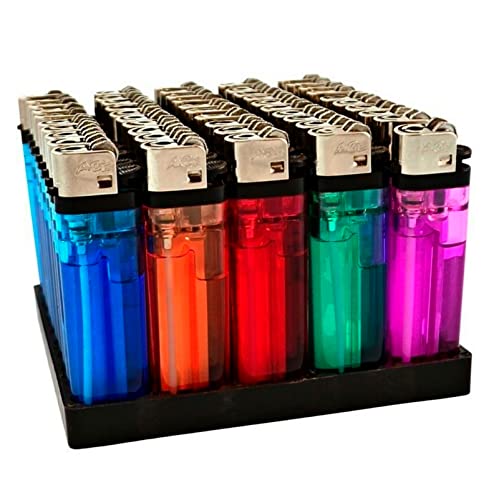 RevolutionLine - Mecheros Desechables con Piedra de fricción | Surtido de Colores | Encendedores con Rueda | Transparentes de plástico | Tamaño de Llama Ajustable | Dimensiones 9 x 12,5 x 13 cm (100)