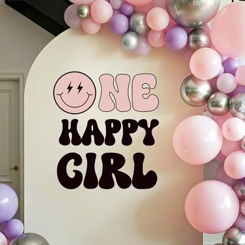 Adorno Vinilo One Happy Girl Para Primer Cumpleaños miniatura 1