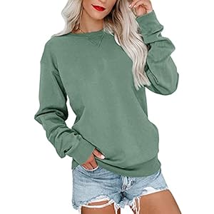 Orchidays Womens Casual Crewneck Sweatshirts Long Sleeve Cute Tunic Tops Loose Fitting Pullovers (Green,Large,Adult,Female,US,Alpha,Large,Regular,Regular)