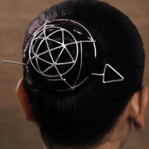 Image of Hair Bun Cage Accessory for Women | Handcrafted Brass Juda Cover with Stick | Anti-Tarnish Traditional Hair Accessory for Wedding & Festive (Fashionable Hair Bun (Silver))