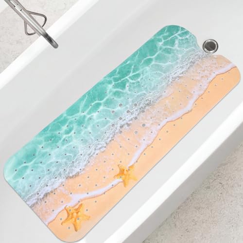 Summer Beach Bathtub Mat Non Slip, 40 x 16 Inch Tub Mat for Bathroom