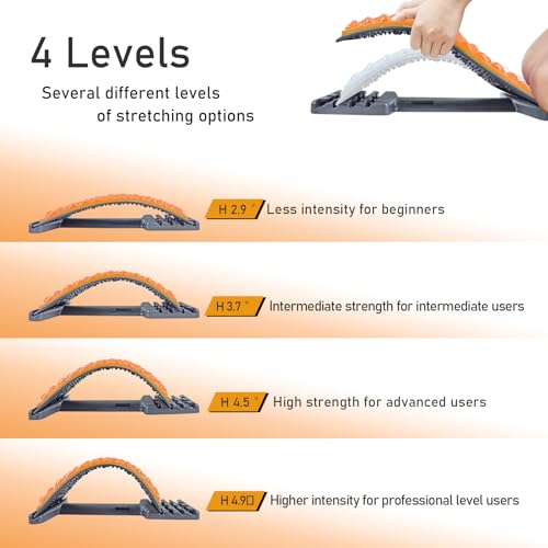 Back Stretcher for Lower Back Pain Relief - 4 Level Adjustable Spine Decompression & Cracking Device, Lumbar Support for Sciatica, Scoliosis and Posture Correction (Orange) - Image 4