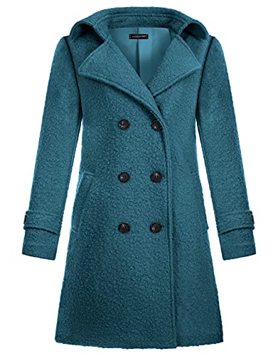 Image of Zarlena Women's Bouclé Coat Double Breasted Lapel Collar Sherpa Button Placket Short Coat, petrol, XL