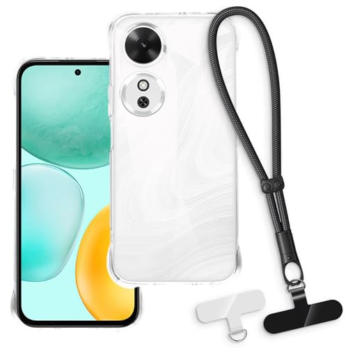 OAGELIM 2-in-1�ی�P�[�X�ƃ��X�g�X�g���b�v Huawei Honor Play 60 5G �Ƃ̌݊������� ���O���\�ȃ��j���[�h�t���d�b�J�o�[�A����~�ߕ����h�~�O���b�v�n���h�� (�N���A + �u���b�N)