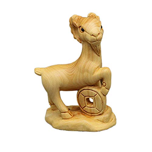 Statues du Zodiaque Chinois en Bois Sculpté Mouton Feng Shui